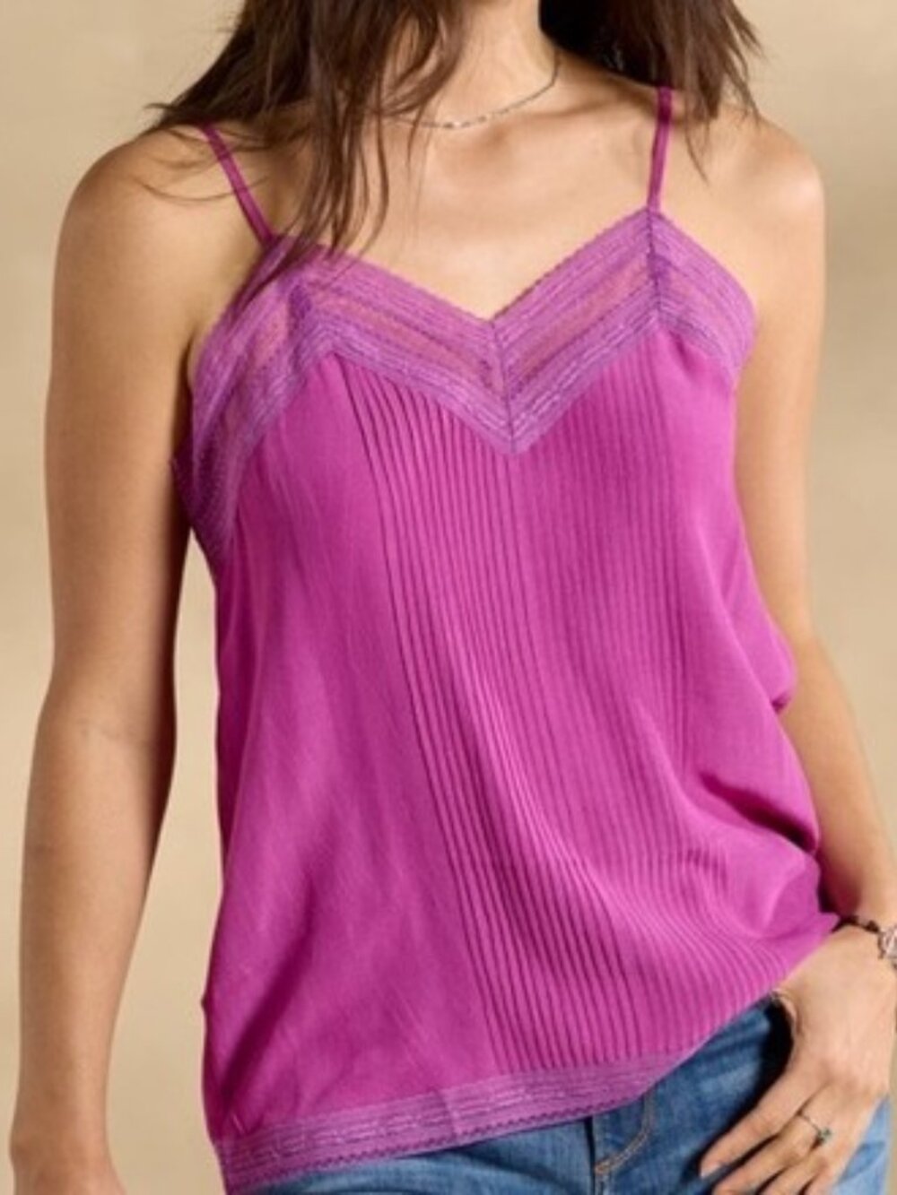 NWT Sundance Catalog Catria Camisole Tank Top Lace Sz L Fuchsia